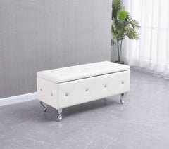 White Tufted Hard Wood Storage Bench