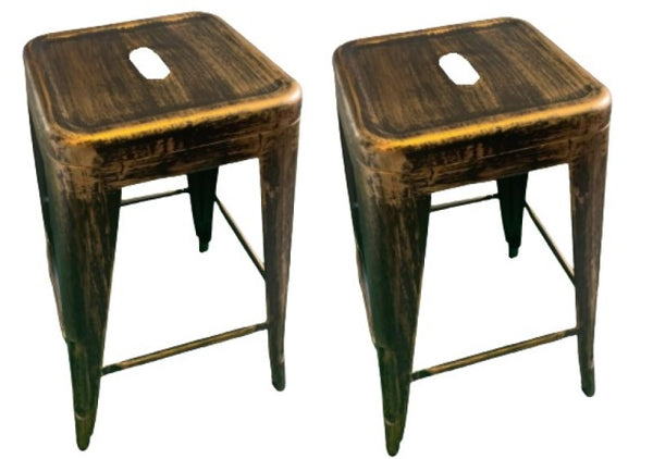 24" Distressed Black Backless Metal Barstools Set of 2