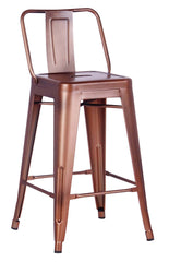 Distressed Metal Barstool with Back, Vintage Rose Gold, 24 -inch