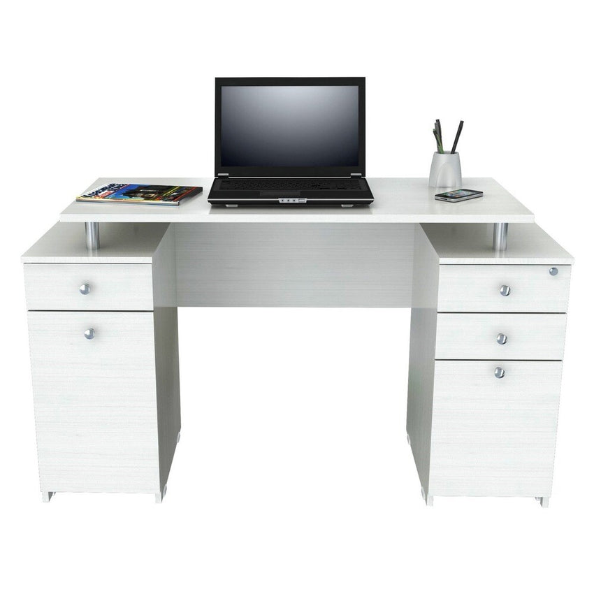 White Finish Wood Computer Desk with Four Drawers