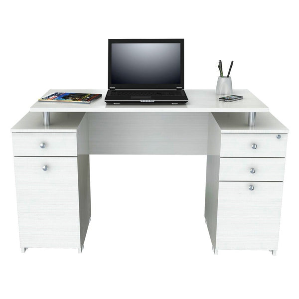 White Finish Wood Computer Desk with Four Drawers