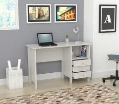 White Finish Wood Computer Desk with Three Drawers