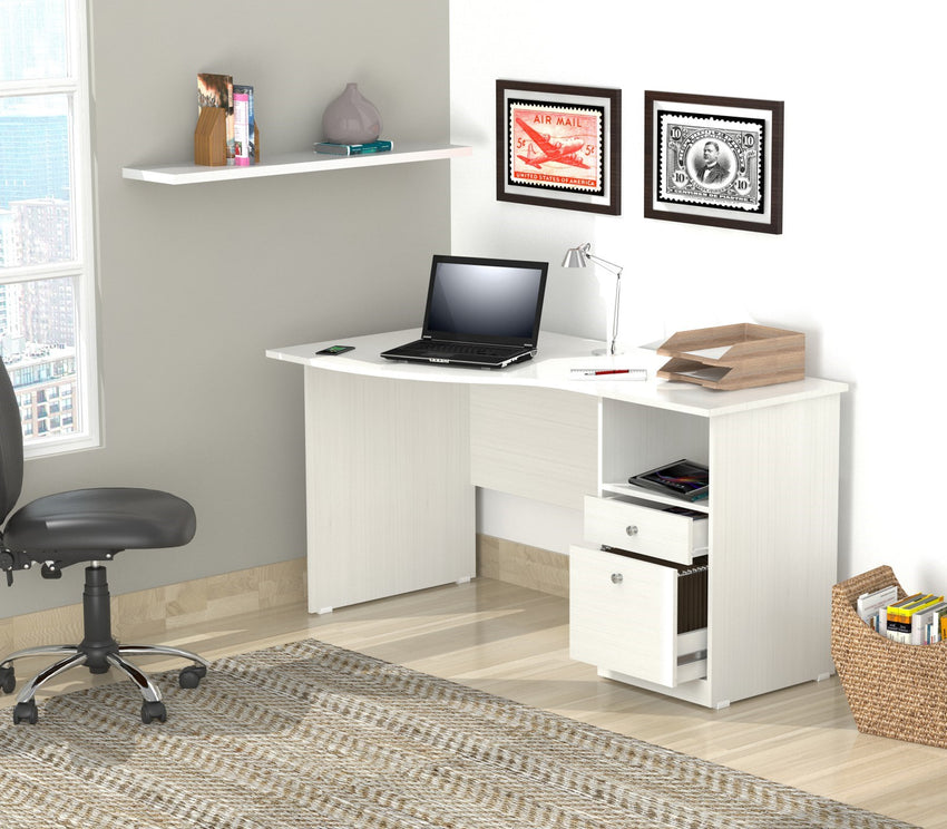 White Finish Wood Curved Top Writing Desk