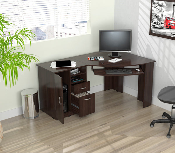 Espresso Finish Wood L Shape Corner Computer Desk