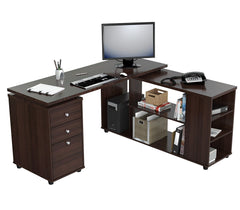 Espresso Finish 3 Drawer L Shape Computer Desk with Storage