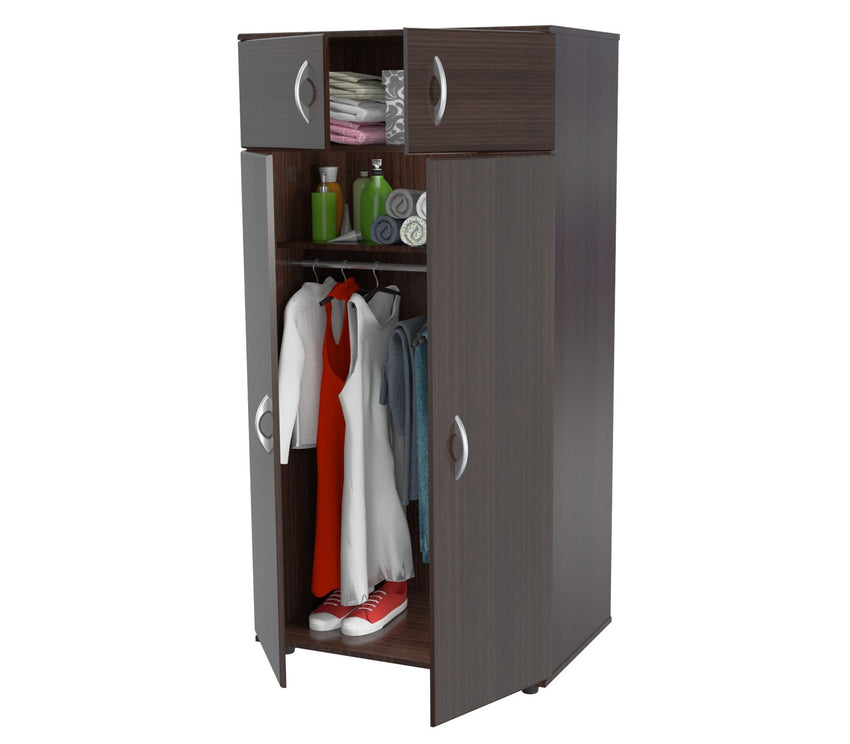 Espresso Finish Wood Wardrobe with Four Doors