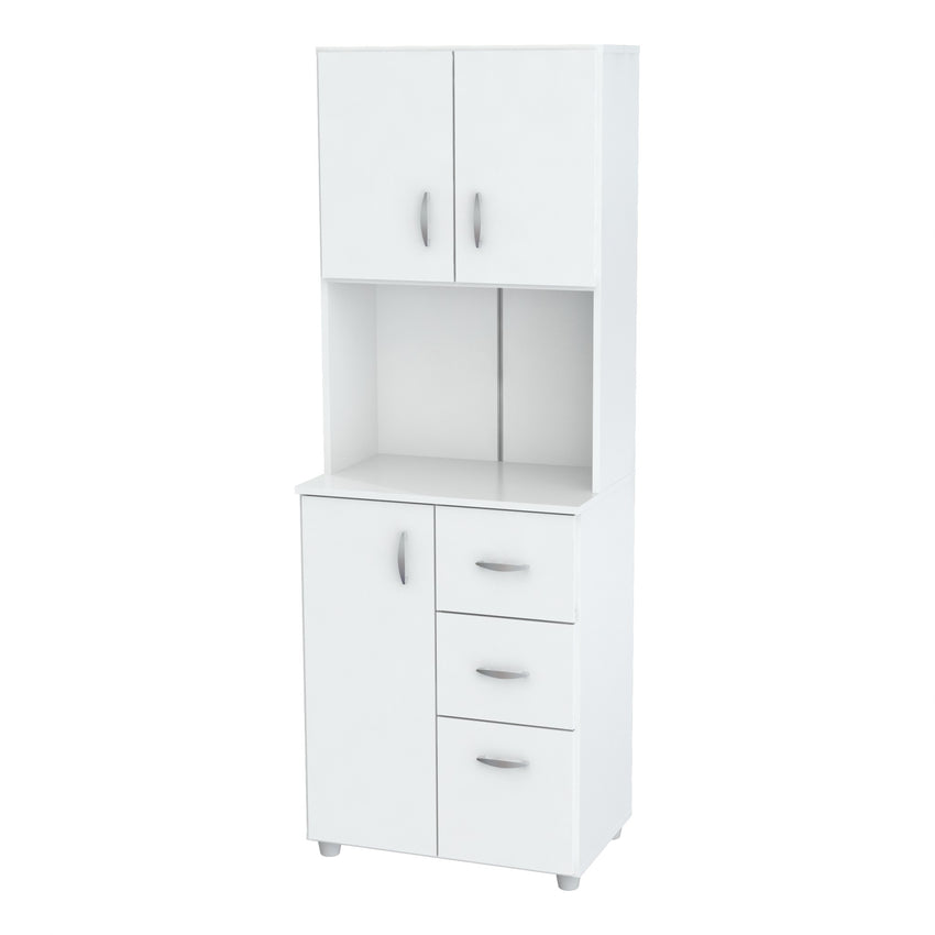 White Finish Wood High Low Full Size Microwave Cabinet