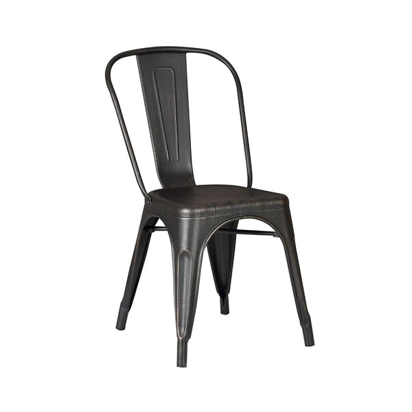 Set of 2 Black Distressed Metal Dining Chairs With Back