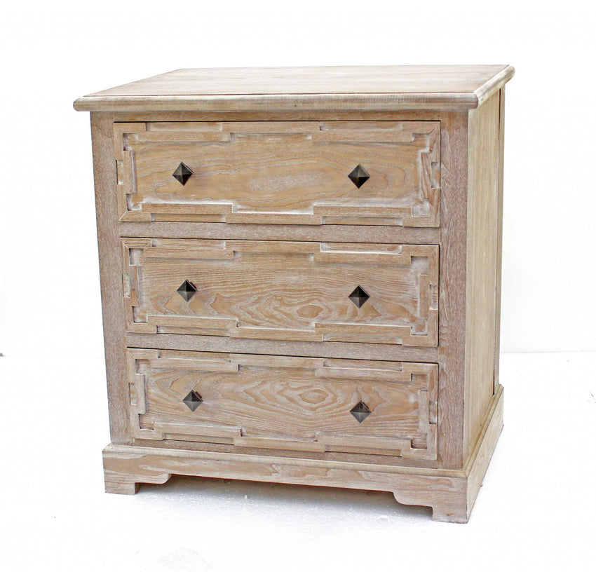 16 x 32 x 32 Natural 3 Drawer Rustic White-Washed Wood - Cabinet