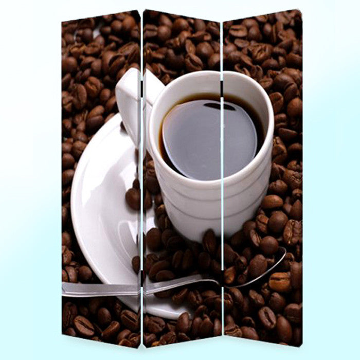 1" x 48" x 72" Multi Color Wood Canvas Coffee Time  Screen