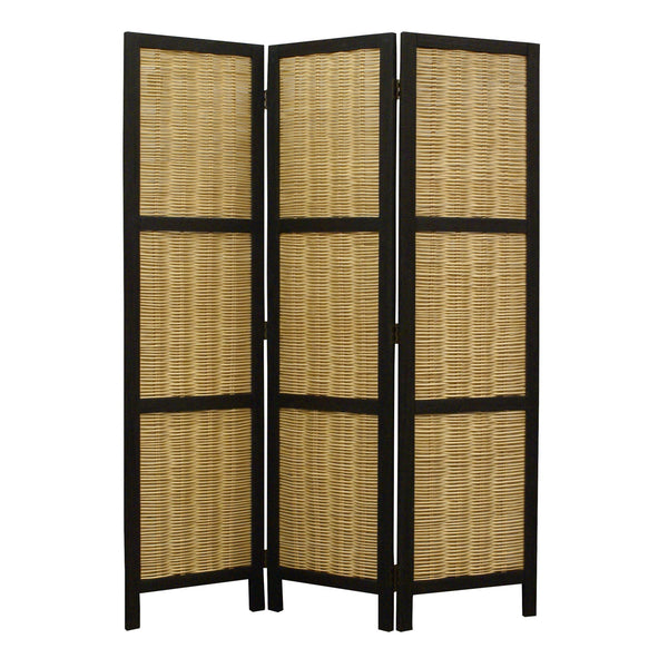 Dark Brown and Natural Willow 3 Panel Room Divider Screen