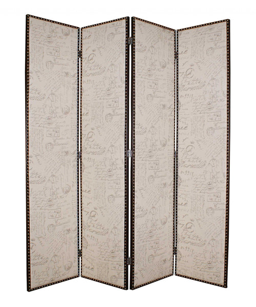 1 x 80 x 84 Beige Wood & Fabric  Screen