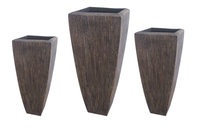 Tall Distressed Brown Sandstone Ribbed Planter