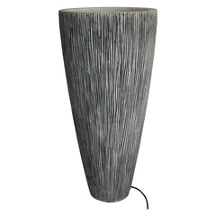 1 x 18 x 39 Gray Sandstone Ribbed Long Conical  Planter With Light