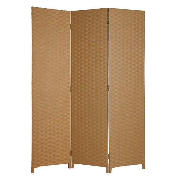 1" x 54" x 72" Light Brown Wood  3 Panel Screen