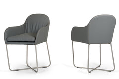 34' Grey Leatherette and Steel Dining Chair