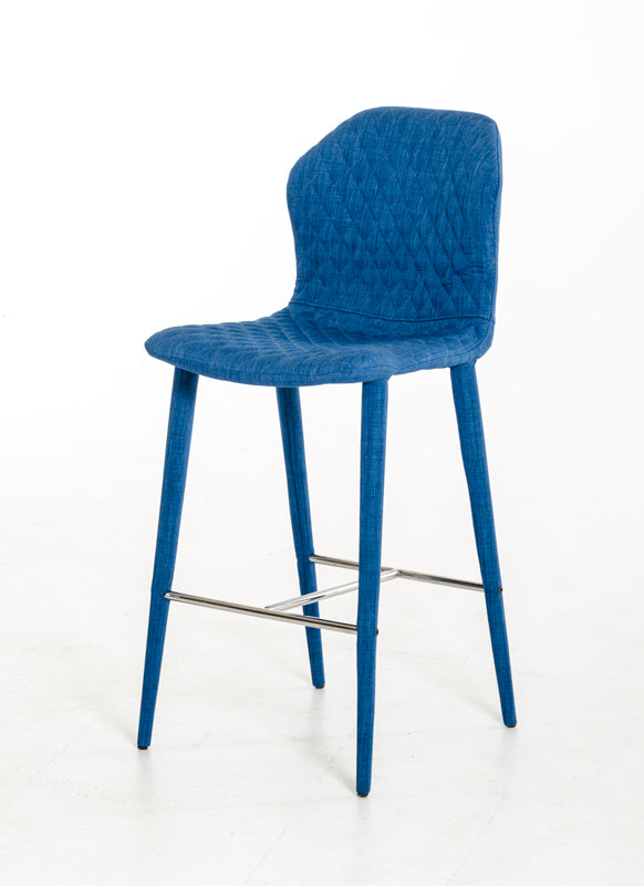 41' Blue Fabric and Metal Bar Stool