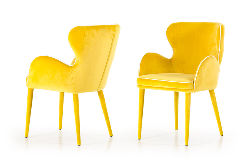 33' Yellow Fabric and Metal Dining Chair