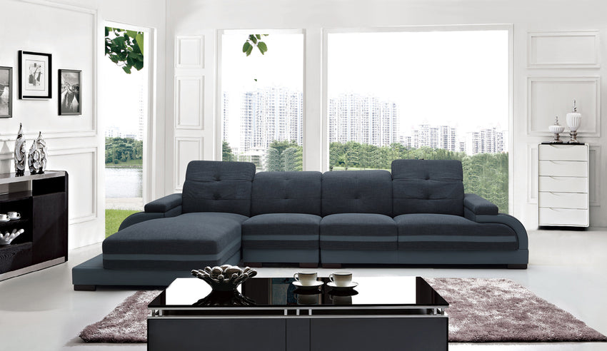 32' Bonded Leather  Fabric  and Wood Sectional Sofa