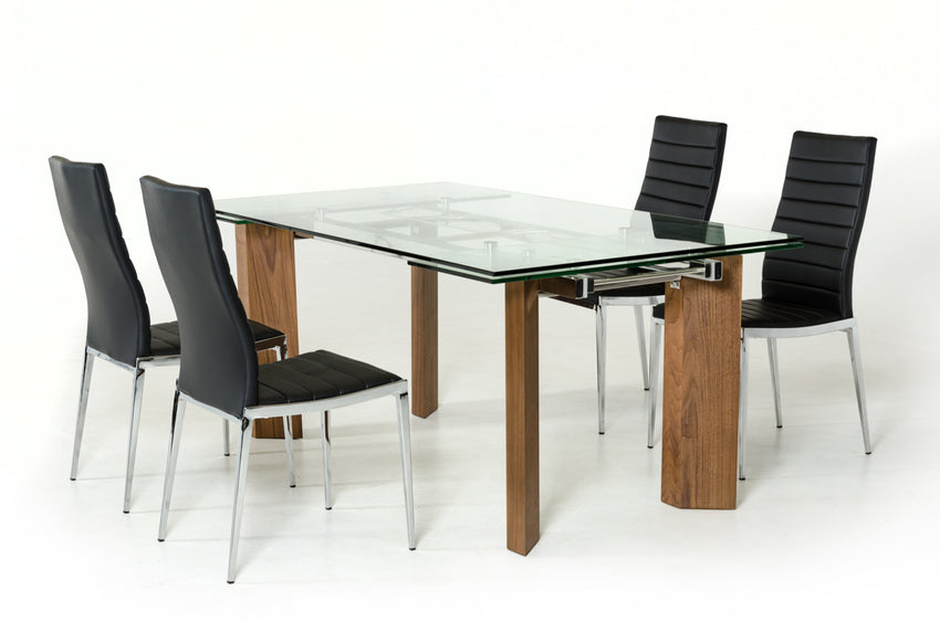 30' Glass  Wood  and Aluminum Extendable Dining Table