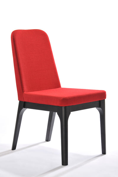 Two  35' Red Linen Fabric and Metal Dining Chairs