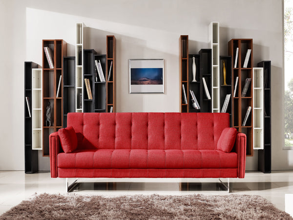 35' Red Fabric  Foam  Wood  and Steel Sofa Bed