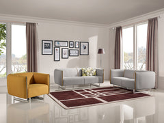 29" Grey and Yellow Fabric Foam  Metal  and Wood Sofa Set