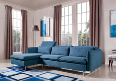 37' Blue Fabric  Foam  Wood  and Steel Sectional Sofa