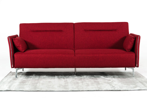 35' Red Fabric  Foam  Steel  and Wood Single Sofa