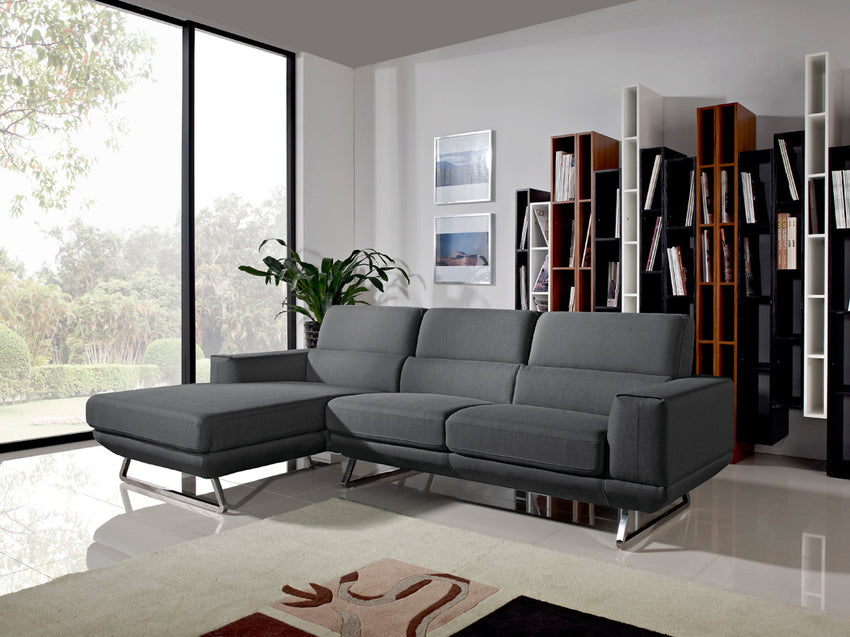 33' Dark Grey Fabric  Foam  Wood  and Steel Sectional Sofa