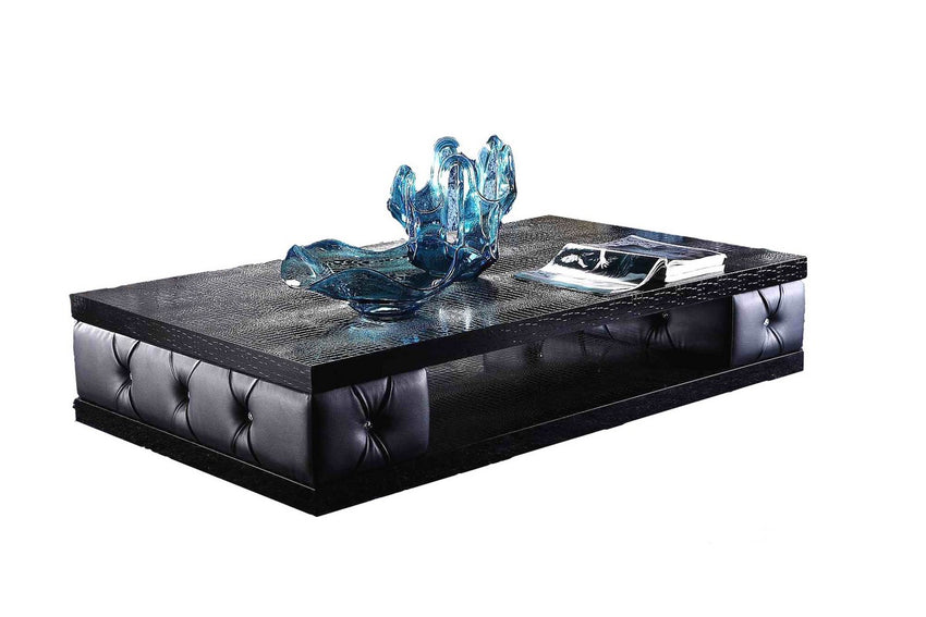 15' Black Leatherette Coffee Table with Crystals