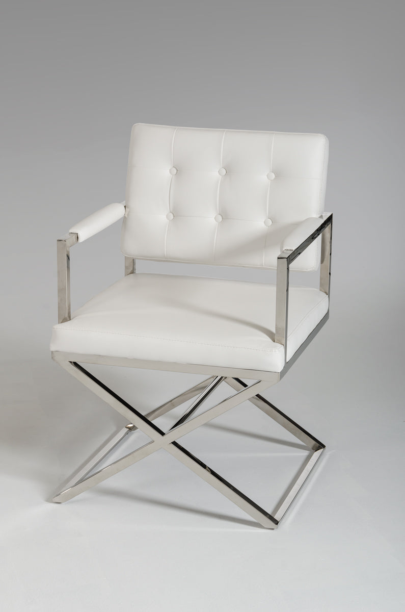 35' White Leatherette and Stainless Steel Dining Chair