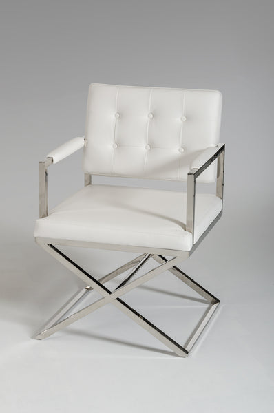 35' White Leatherette and Stainless Steel Dining Chair