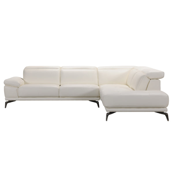 29' White Leather and Wood Sectional Sofa