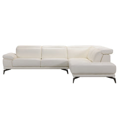 29' White Leather and Wood Sectional Sofa