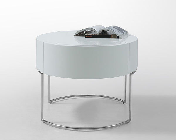 16' White Lacquer Stainless Steel Nightstand