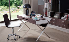 30' Brown Oak and Grey Veneer and Stainless Steel Office Desk