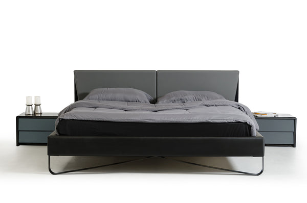 37' Grey and Black Leatherette and Metal Queen Bed