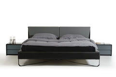 37' Grey and Black Leatherette and Metal Queen Bed