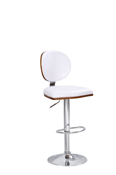 Adjustable Stool with Swivel (Set-2), White PU & Chrome - PU, Plywood, FR Foam White PU & Chrome