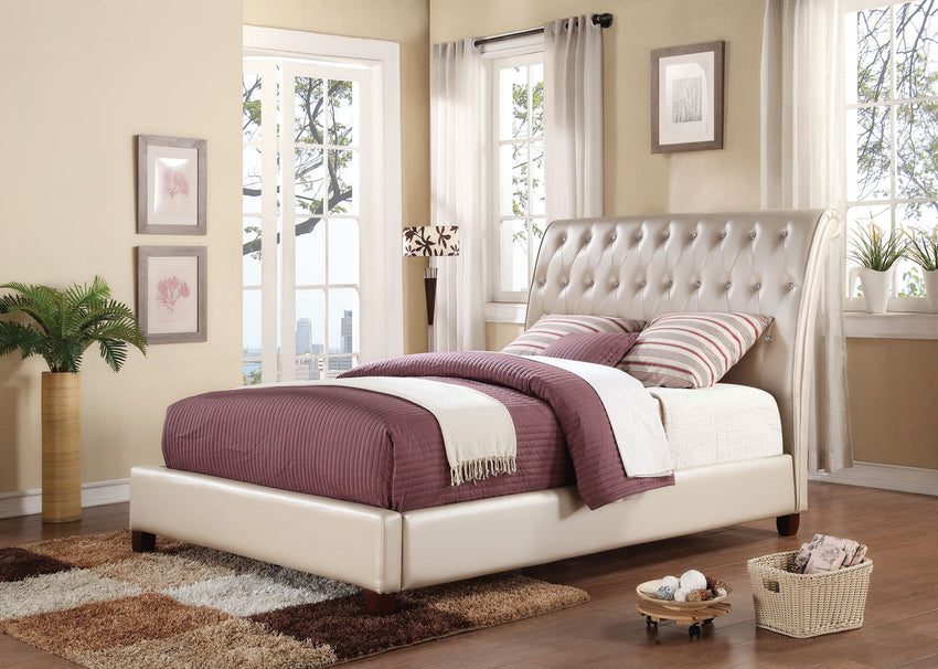 King Bed, Pearl Pu - Pu, Pine & Plywood Pearl Pu