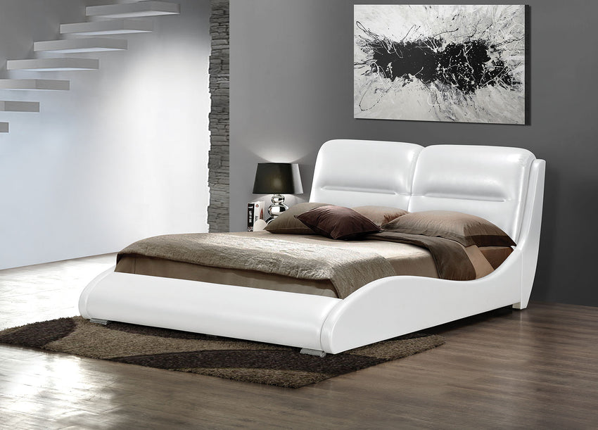 King Bed, White PU - Bycast PU, CAFR Foam, MDF White PU