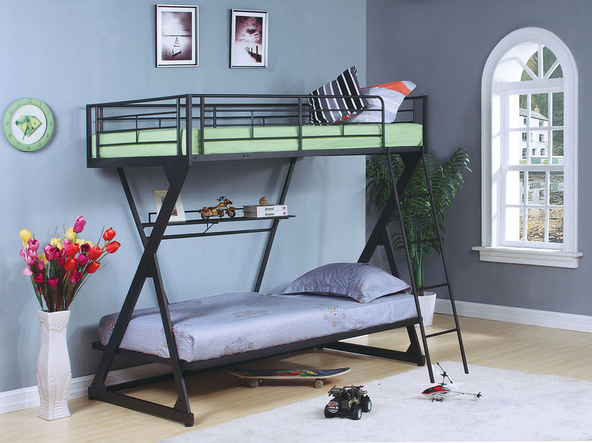 TwinTwin Bunk Bed With Bookshelf Sandy Black - Steel Tube Mdf Pvc Sandy Black