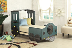 Twin Bed, Green & Black Train - Metal, MDF, PVC, 25kg FR  Green & Black Train