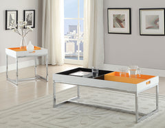 Coffee Table, White & Chrome - Metal Tube, High Density  White & Chrome