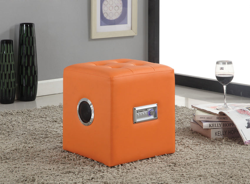 Lounge Ottoman with Bluetooth Speaker, Orange PU - PU, FR Foam Orange PU