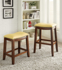 Bar Stool (Set-2), Yellow PU & Oak - PU, Hardwood Yellow PU & Oak