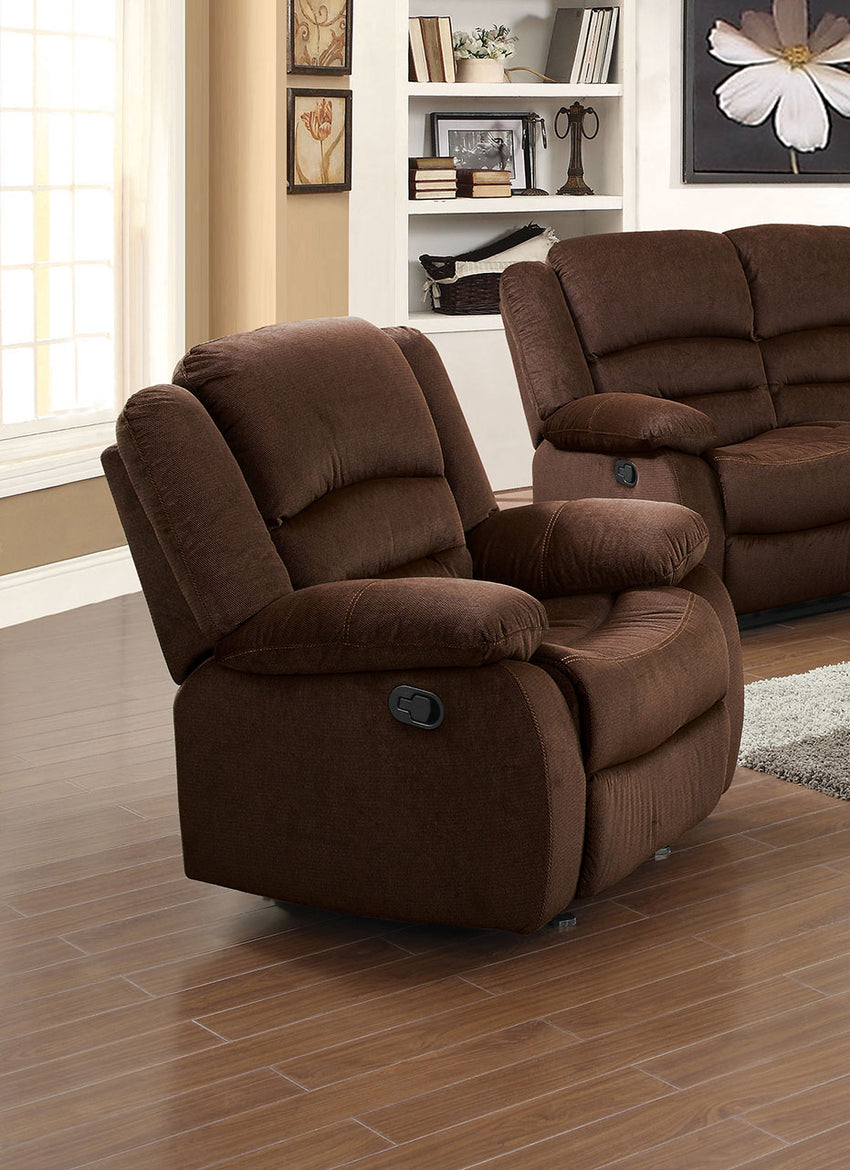 Recliner (Motion), Chocolate Velvet - Velvet Fabric, Wood Frame Chocolate Velvet