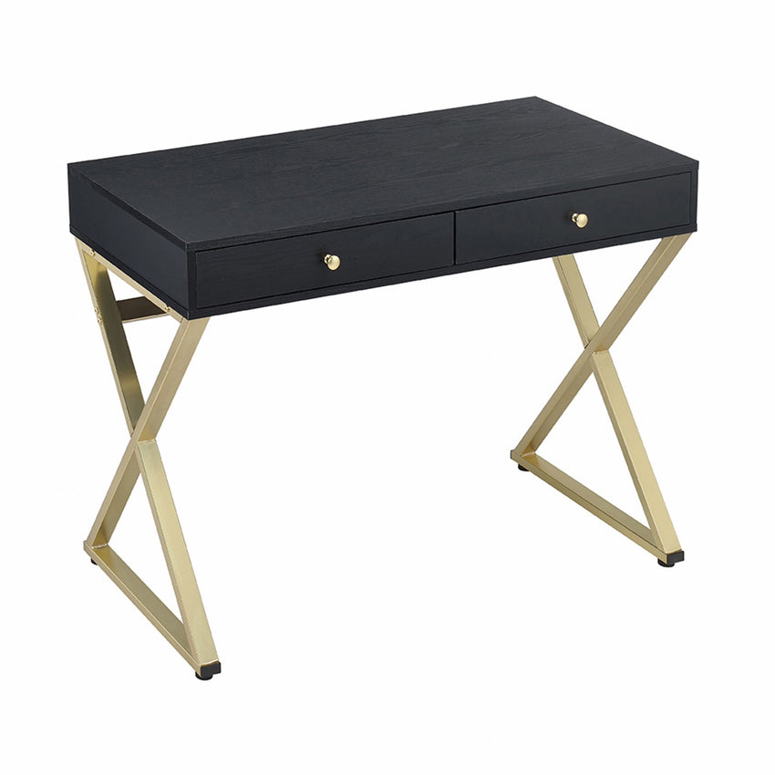 42' X 19' X 31' Black And Brass Particle Board Desk