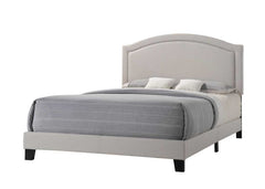 Queen Grey Upholsterd with nailhead trim Platform Bed and dark wood finish legs